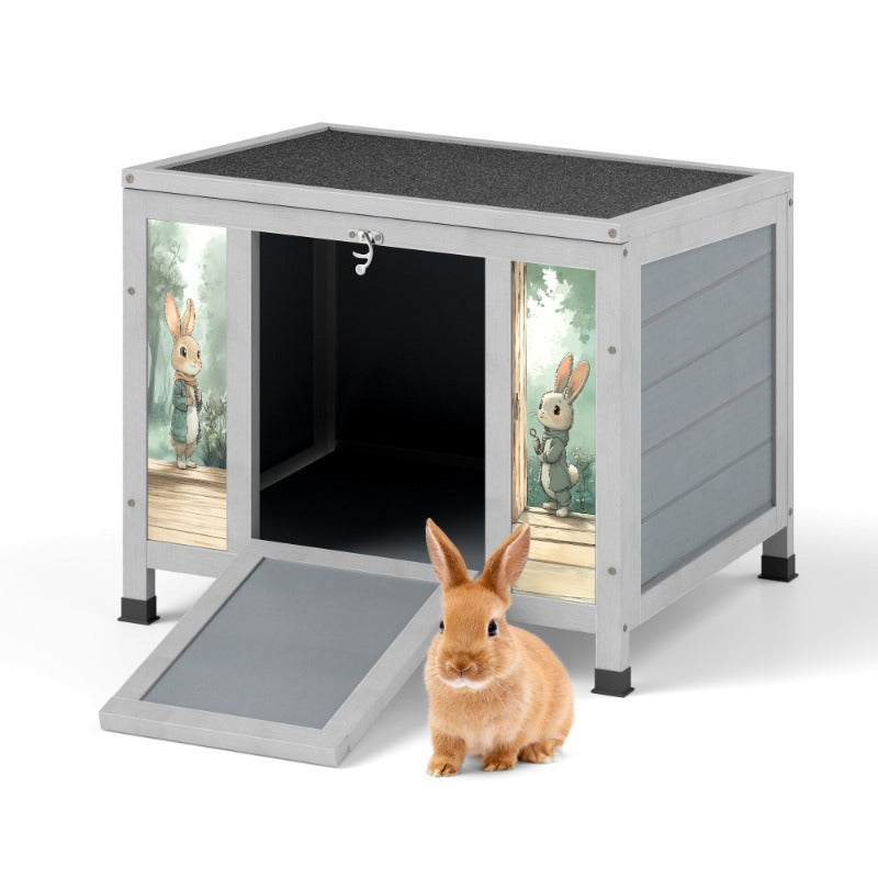 Small Outdoor Wooden Rabbit Hutch with Lockable Door & Weatherproof Roof, Openable Top, Bunny Cage Pet House for Rabbits, Guinea