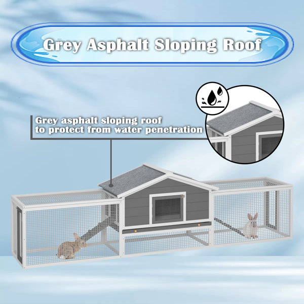 2-Story Large Wooden Rabbit Hutch Pet House with Ramps, Lockable Doors, Run Area and Asphalt Roof for Outdoor Use