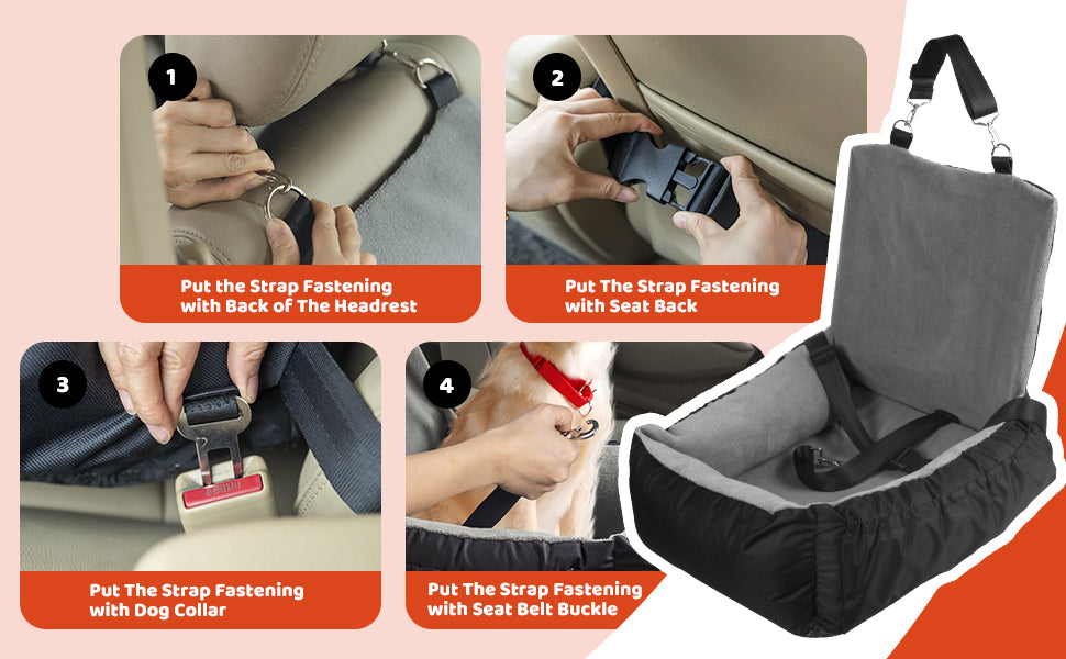 Pet Car Seat Cushion Small Dog Car Seat Safety Belt Coral Fleece Dog Booster Cushion Car Seat
