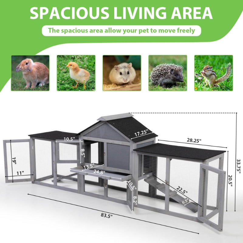 2-Story Wood Rabbit Hutch, Indoor Outdoor Bunny Cage with Double Runs and Weatherproof Roofs, Guinea Pig Pet House for Small Ani