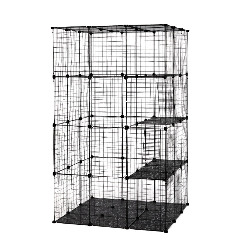 3-Tier Wire Cat Cage, Large Kennels Playpen with 3 Platforms, 3 Ramp Ladders and 4 Doors, 42" X 42" X 72", Black