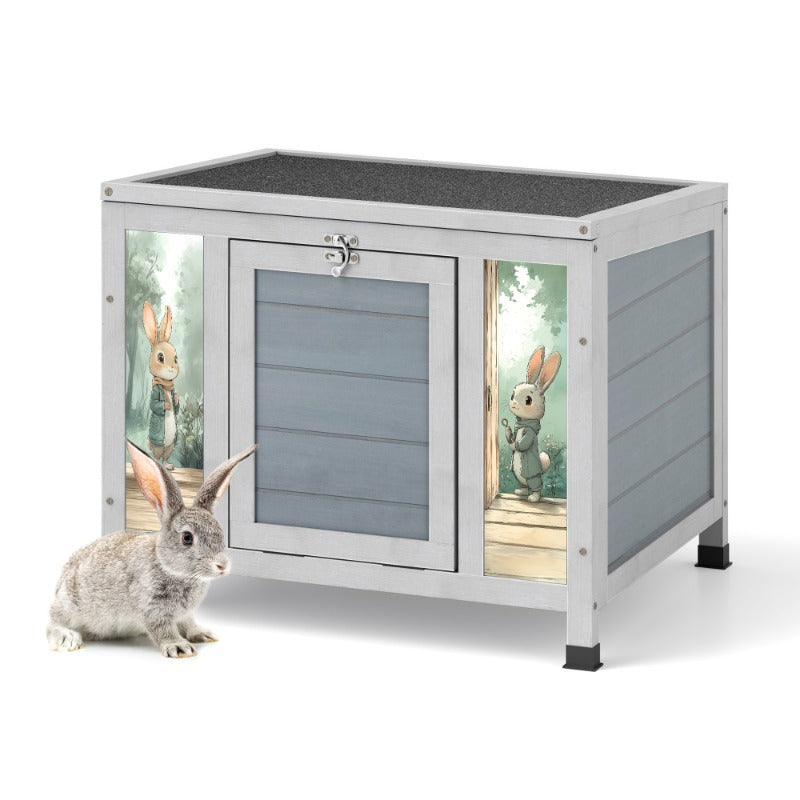 Small Outdoor Wooden Rabbit Hutch with Lockable Door & Weatherproof Roof, Openable Top, Bunny Cage Pet House for Rabbits, Guinea
