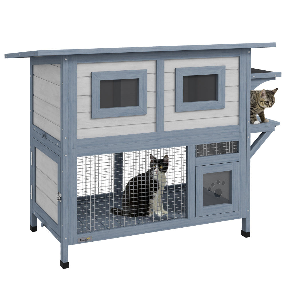 Outdoor Cat House, 2 Tier Weatherproof Feral Cat Shelter with Escape Door, Asphalt Roof