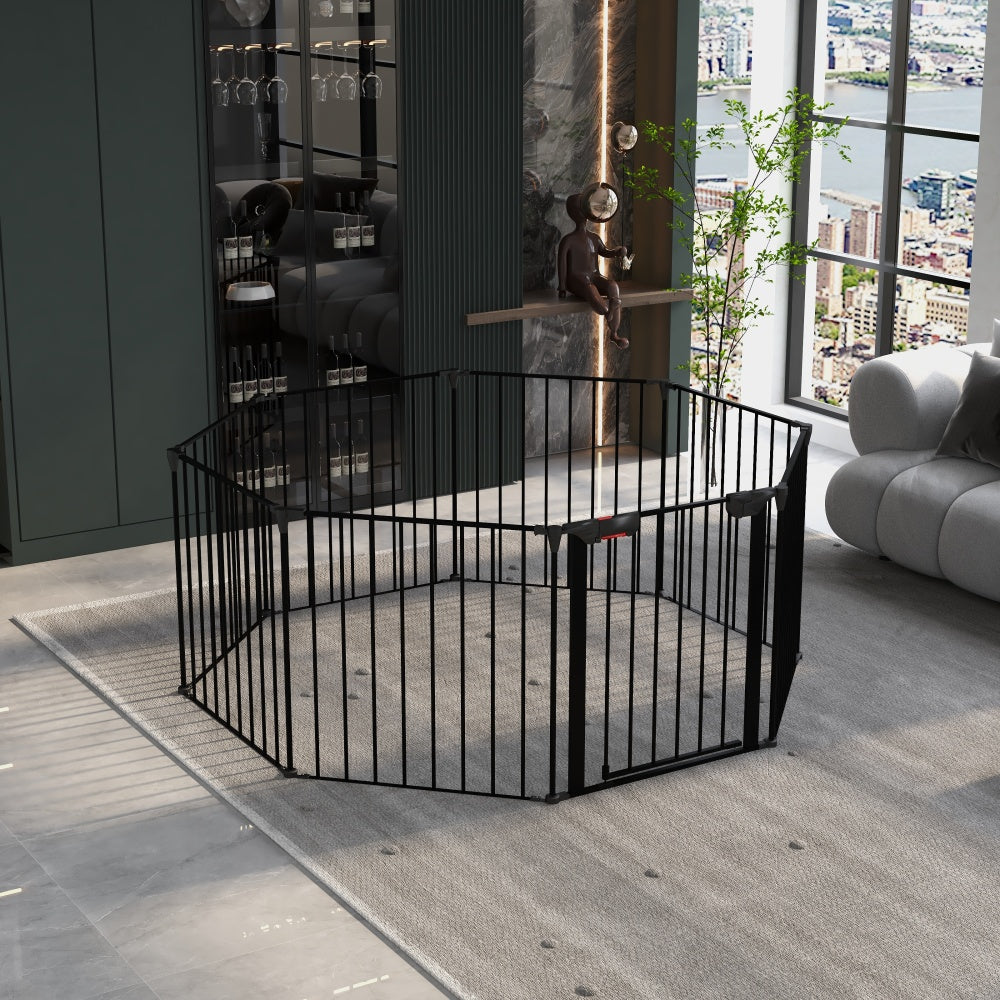 200" Adjustable Safety Gate 8 Panels Play Yard Metal Doorways Fireplace Fence Christmas Tree Fence Gate