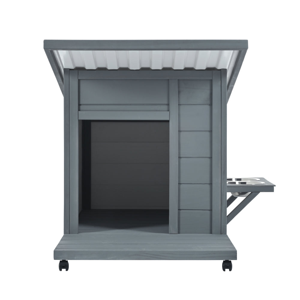 Outdoor Dog house With Food bowl, 4 swivel wheels