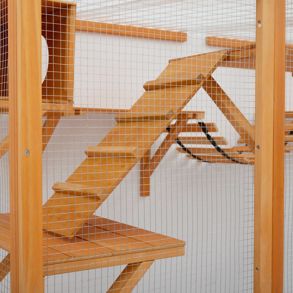 Outdoor Cat House Cat Shelves Natural Wood Playground Cat Window Box Outside Enclosure Weather protection