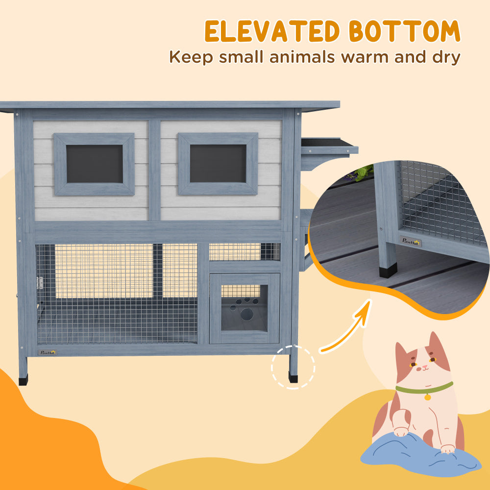 Outdoor Cat House, 2 Tier Weatherproof Feral Cat Shelter with Escape Door, Asphalt Roof