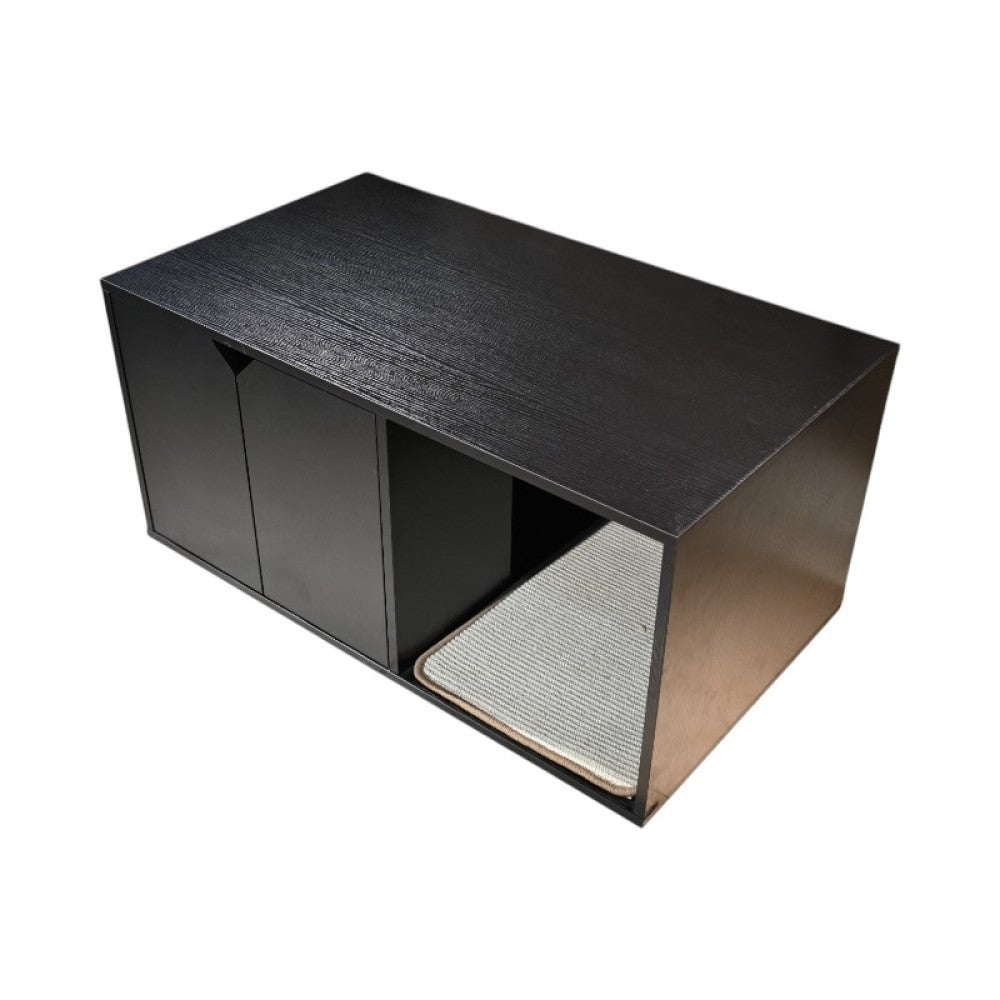 35.83" Cat Litter Box Enclosure Hidden Furniture (Scratch Pad Included), Modern Black Cat House