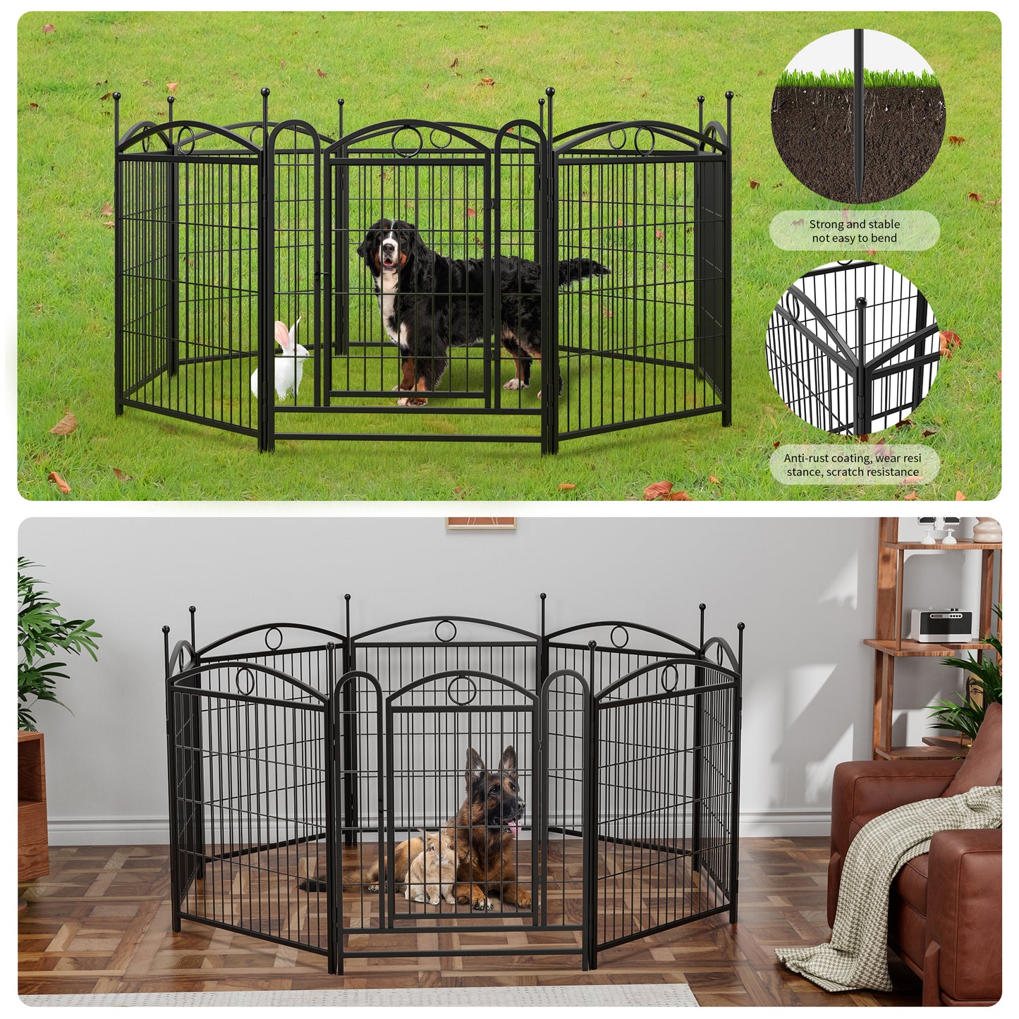 Dog Playpen Indoor 32 inch 8 Panels Metal Dog Pen Pet Dog Fence Outdoor Exercise Pen with Doors
