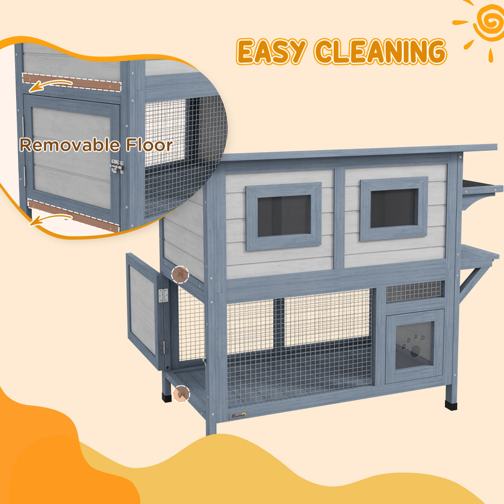 Outdoor Cat House, 2 Tier Weatherproof Feral Cat Shelter with Escape Door, Asphalt Roof