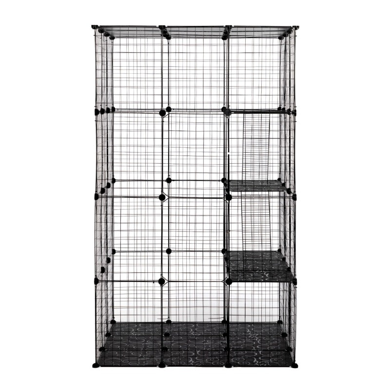 3-Tier Wire Cat Cage, Large Kennels Playpen with 3 Platforms, 3 Ramp Ladders and 4 Doors, 42" X 42" X 72", Black