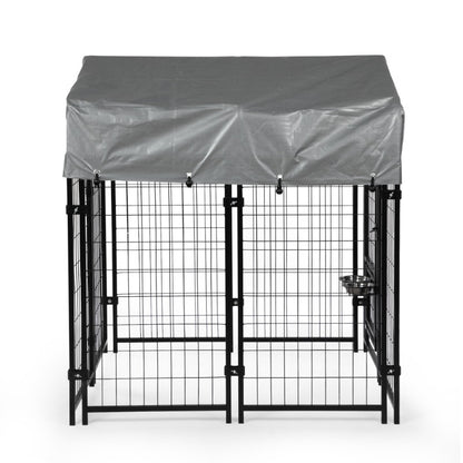 Heavy Duty Dog House, Dog Pen with Roof, Reversible Feeding Door, Stainless Steel Feeding Bowls, Dog Fence Cage for Small to Lar
