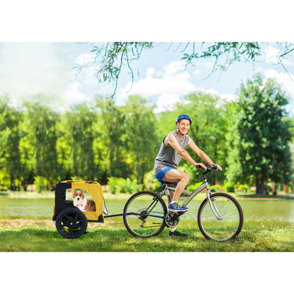 Yellow Outdoor Heavy-Duty Foldable Pet Stroller Practical Dog Carrier with Bicycle Tow Fashionable Oxford Fabric for Dogs & Cats