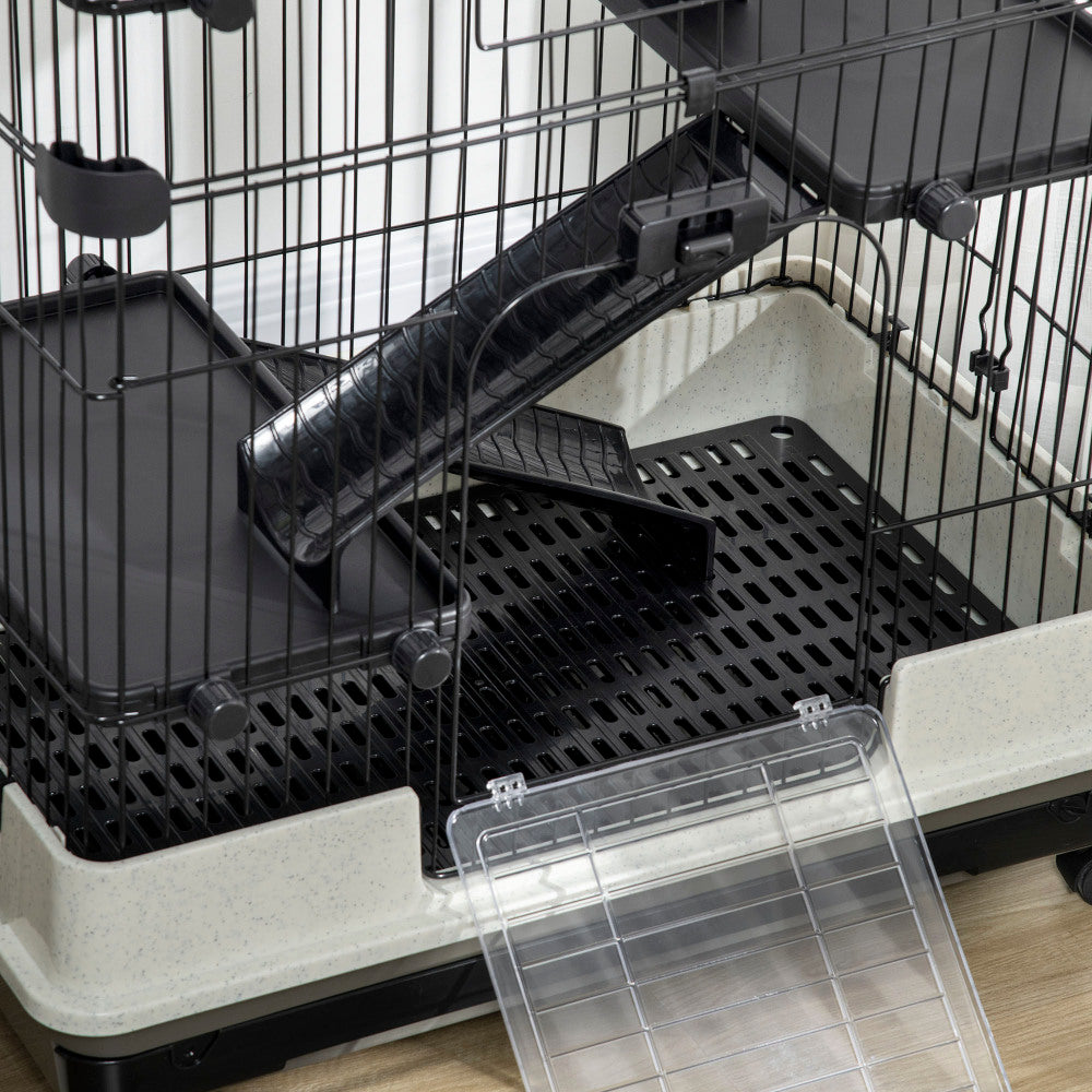 4-Level Small Animal Cage Rabbit Hutch with Wheels, Removable Tray, Platform and Ramp for Bunny, Chinchillas
