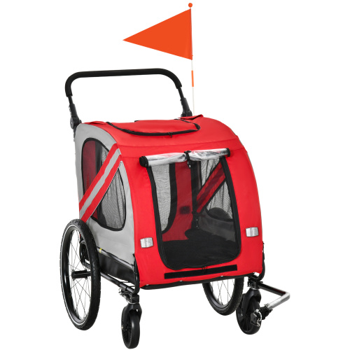 Aosom 2-in-1 Bike Trailer for Small Dogs Weather-Strong Bicycle Stroller with Red FCJ Attachment High Road-Vi