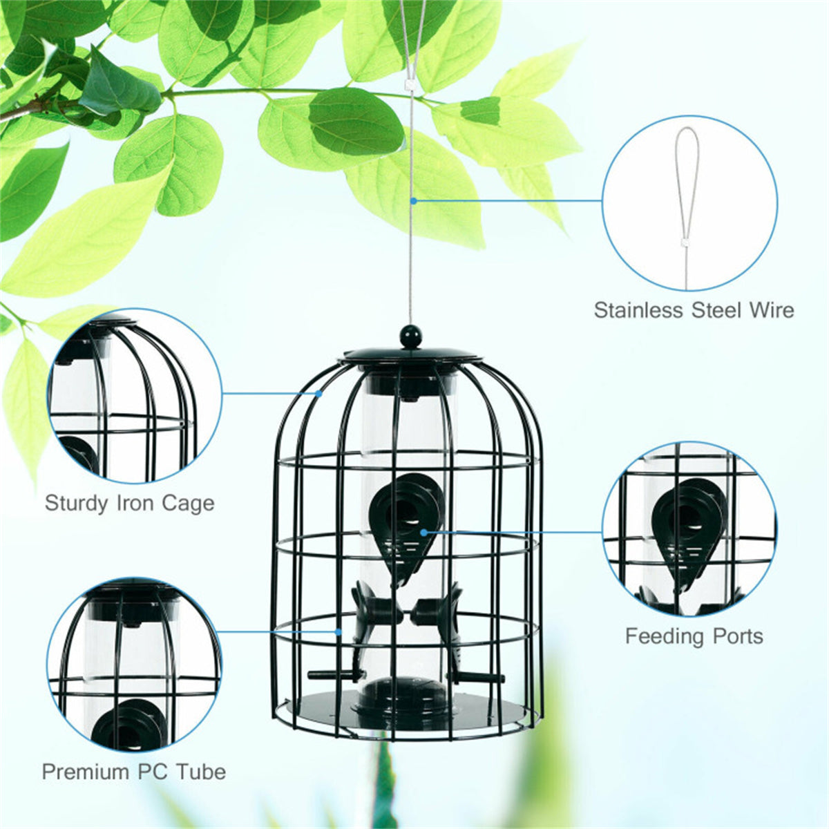 Durable Stainless Steel Green Wild Bird Feeder Long-Lasting and Weatherproof
