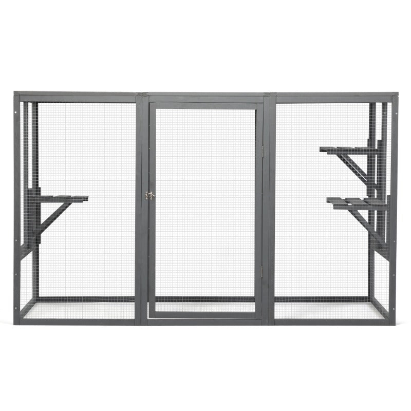 Spacious Wooden cat Cage with Waterproof Roof with Adjustable Pedals Suitable - Gray Black