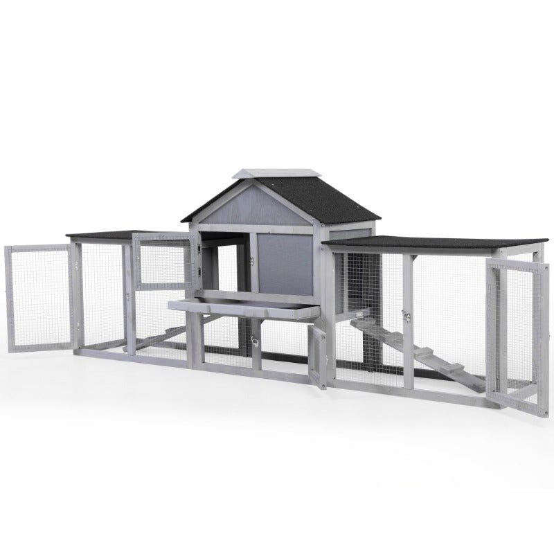 2-Story Wood Rabbit Hutch, Indoor Outdoor Bunny Cage with Double Runs and Weatherproof Roofs, Guinea Pig Pet House for Small Ani