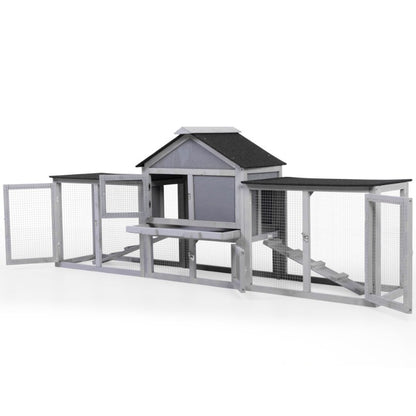 2-Story Wood Rabbit Hutch, Indoor Outdoor Bunny Cage with Double Runs and Weatherproof Roofs, Guinea Pig Pet House for Small Ani
