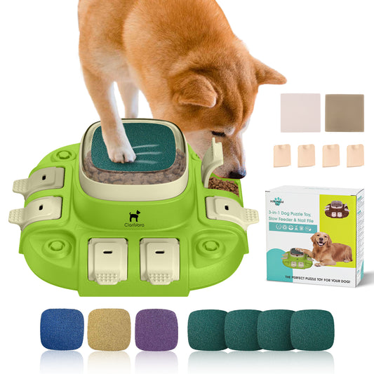 Dog Puzzle, 3-in-1 Dog Interactive Toy: Puzzle, Slow Feed & Dog Nail File Light Green