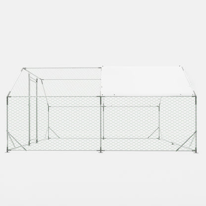 10 ft. x 13 ft. Galvanized Large Metal Walk in Chicken Coop Cage Farm Poultry Run Hutch Hen House