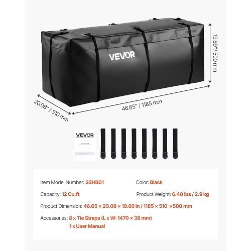 W2B Waterproof Hitch Cargo Carrier Bag 46.65 X 20.08 X 19.69 in (12 Cubic Feet) Pet Carriers