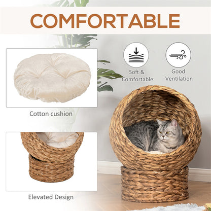 23.5" H Brown cat Bed with Upholstered, cat Basket Bed cat House