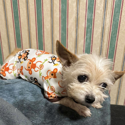 Dog Jumpsuit Cute Cartoon Animal Print Velvet Puppy Warm Clothes