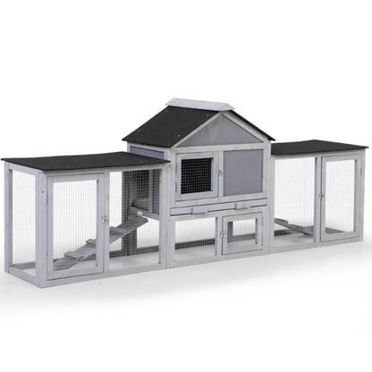2-Story Wood Rabbit Hutch, Indoor Outdoor Bunny Cage with Double Runs and Weatherproof Roofs, Guinea Pig Pet House for Small Ani