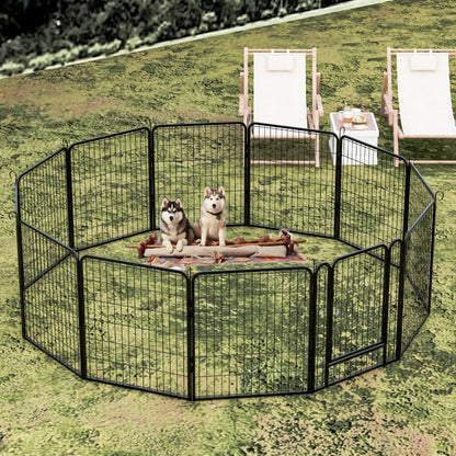 12 Panels Heavy Duty Metal Playpen with Door,31.7"H Dog Fence Pet Exercise Pen for Outdoor