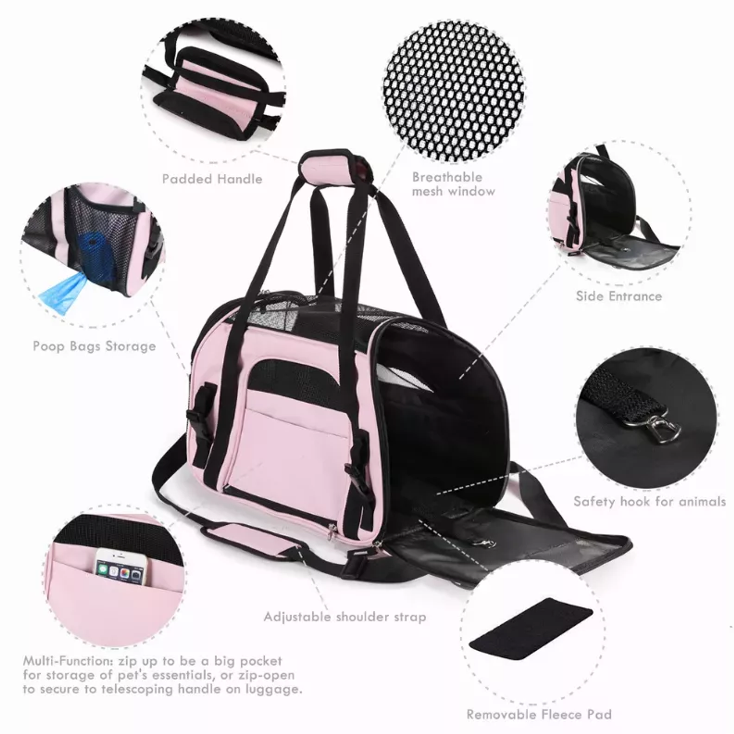TD JESPET Airline Approved Cat and Dog Carrier Soft-Sided Collapsible Travel Handbag for Small Dogs Cats Car Seat Pet Carrier