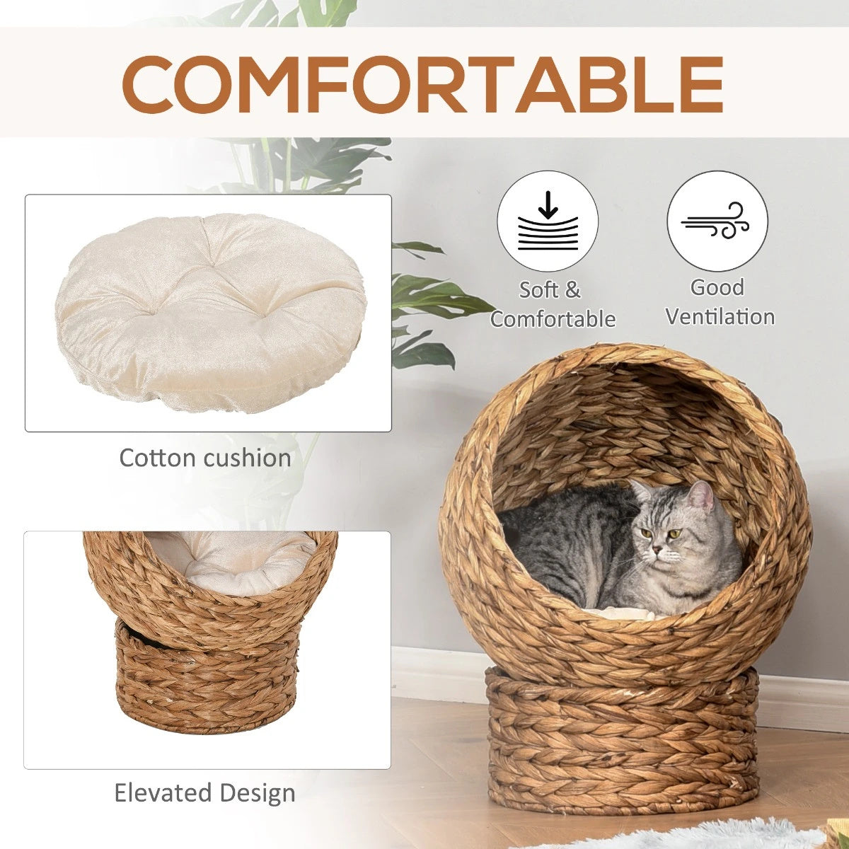 19.75" L X 16.5" W X 23.5" H cat Bed with Upholstered, cat Basket Bed cat House