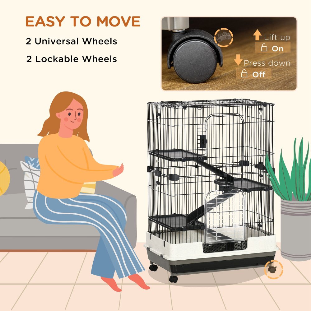 4-Level Small Animal Cage Rabbit Hutch with Wheels, Removable Tray, Platform and Ramp for Bunny, Chinchillas