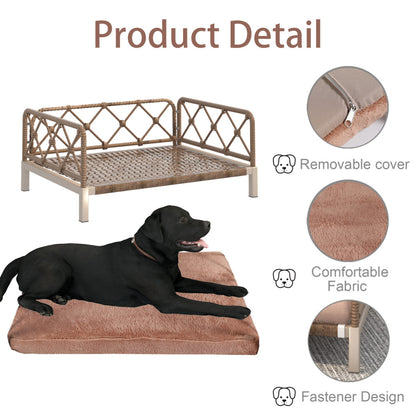 Wicker Pet Bed Rattan Dog Sofa Bed Outdoor Indoor Water Resistant