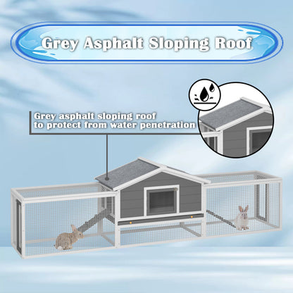 2-Story Large Wooden Rabbit Hutch Pet House with Ramps, Lockable Doors, Run Area and Asphalt Roof for Outdoor Use