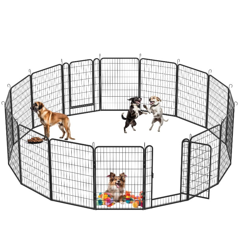 16 Panels Heavy Duty Metal Playpen with Door,39.37"H Dog Fence Pet Exercise Pen for Outdoor