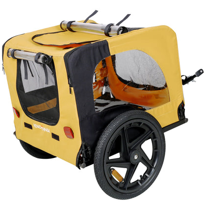 Yellow Outdoor Heavy-Duty Foldable Pet Stroller Practical Dog Carrier with Bicycle Tow Fashionable Oxford Fabric for Dogs & Cats