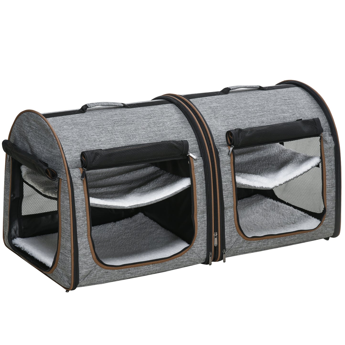 Portable Grey FCJ Pet Cat Carrier Soft-sided with Divider and Two Compartments Padded and Polyester Storage Bag for Travel