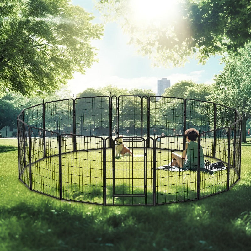 16 Panels Heavy Duty Metal Playpen with Door,39.37"H Dog Fence Pet Exercise Pen for Outdoor