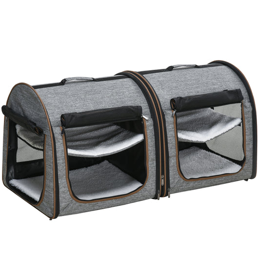 Portable Grey FCJ Pet Cat Carrier Soft-sided with Divider and Two Compartments Padded and Polyester Storage Bag for Travel