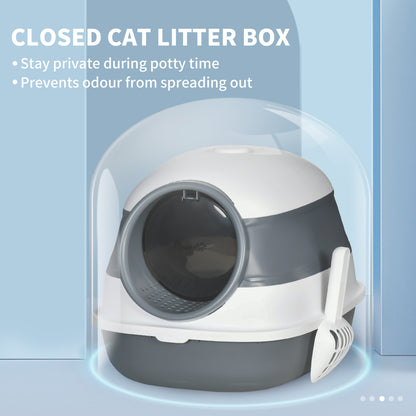Cat Litter Box with Lid, Covered Litter Box w/ High Sides, Air Freshener, Large Two-Way Entrance Kitty Litter Box