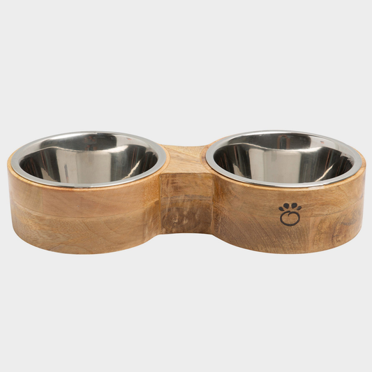 TD GF Double Diner Pet Wood & Metal Feeder for Outdoor Use Cat & Dog Bowl for Food & Water Animal Feeders
