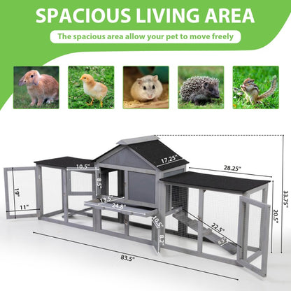 2-Story Wood Rabbit Hutch, Indoor Outdoor Bunny Cage with Double Runs and Weatherproof Roofs, Guinea Pig Pet House for Small Ani