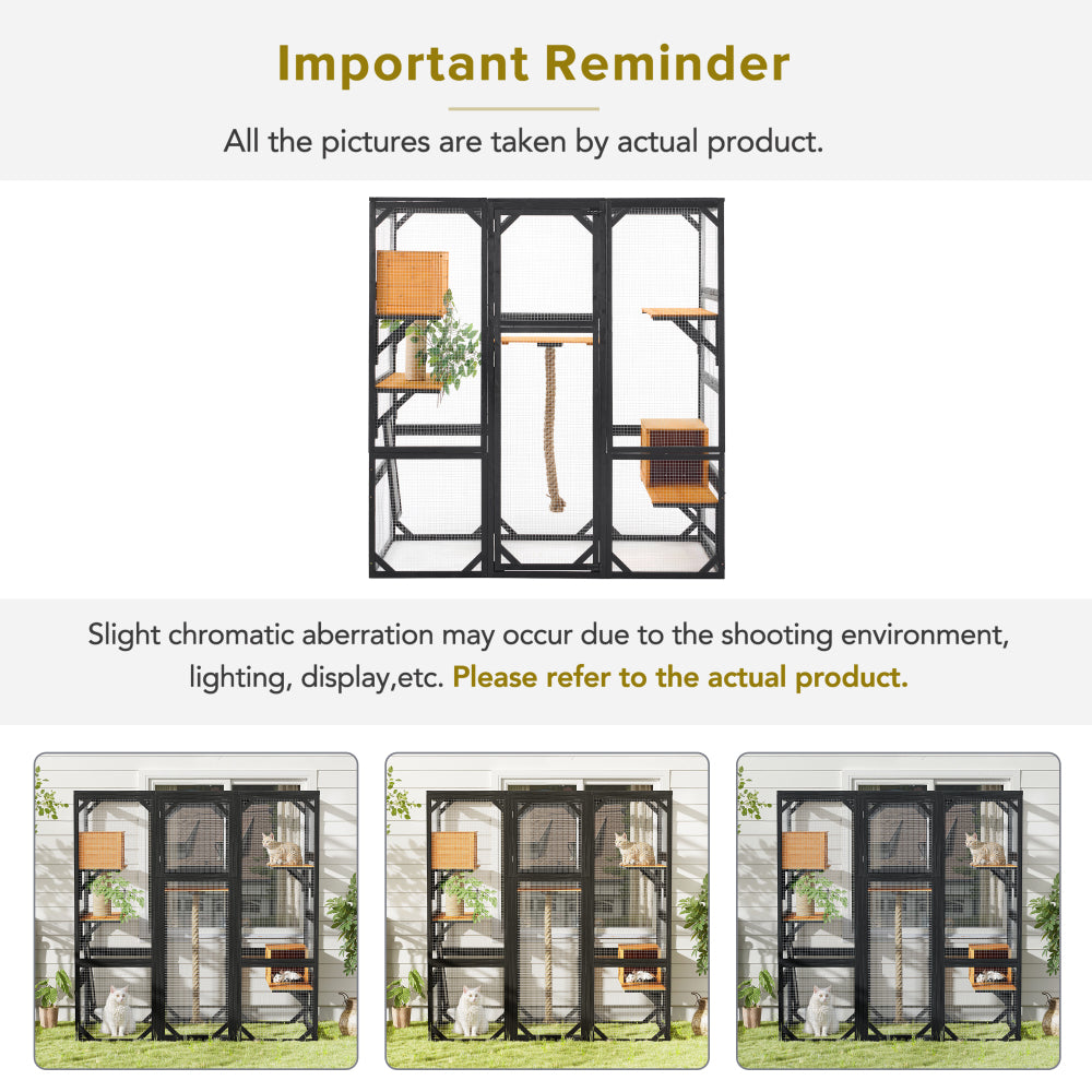 Outdoor Cat House, DIY Cat Enclosure, Cat Catio with Double Enter Doors, 62.8"L X 32.2"W X68.5"H Balcony Cat Playpen