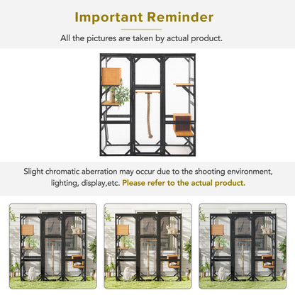 Outdoor Cat House, DIY Cat Enclosure, Cat Catio with Double Enter Doors, 62.8"L X 32.2"W X68.5"H Balcony Cat Playpen