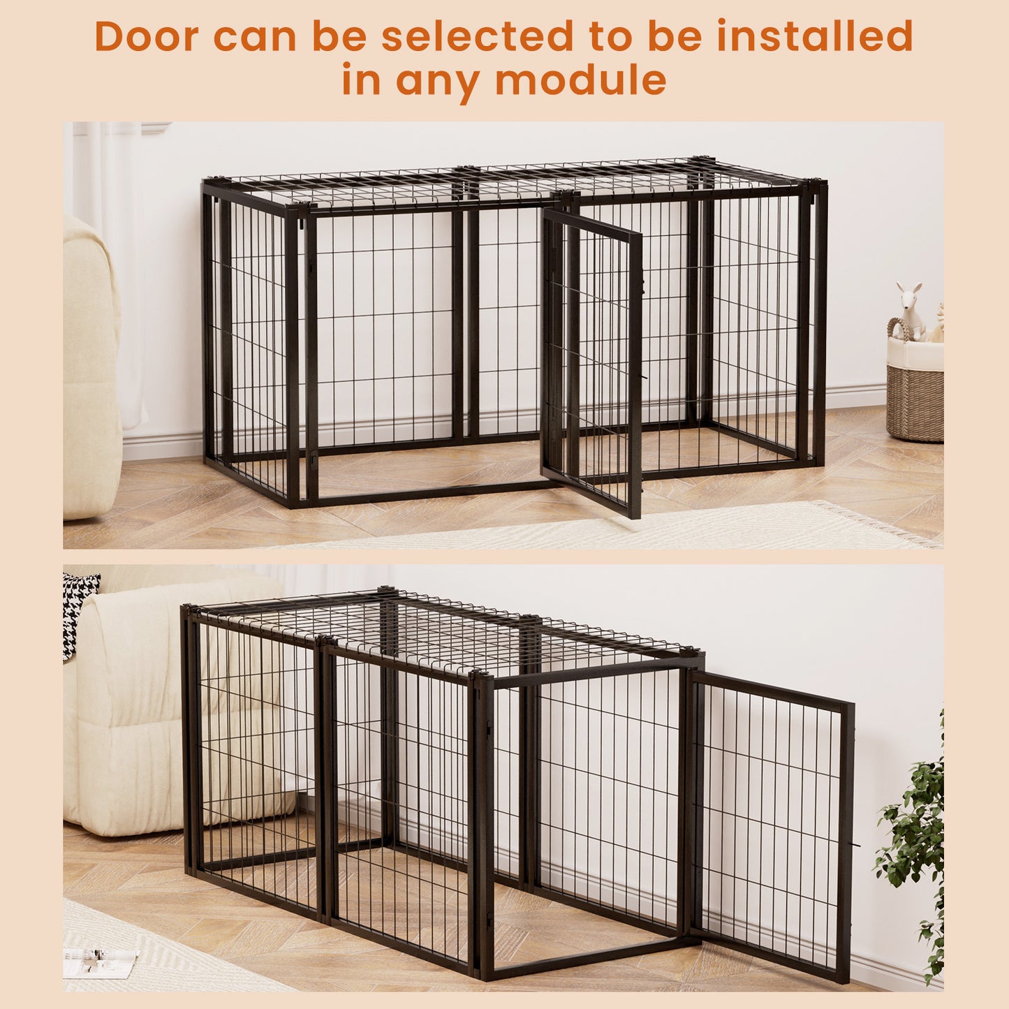 47.2\" Black Iron Dog Kennel Small Medium Dog Crate with Puppy Playpen Top Indoor Pet Cage 22\"L X 22\"W X 24\"H