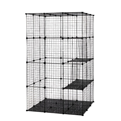 3-Tier Wire Cat Cage, Large Kennels Playpen with 3 Platforms, 3 Ramp Ladders and 4 Doors, 42" X 42" X 72", Black