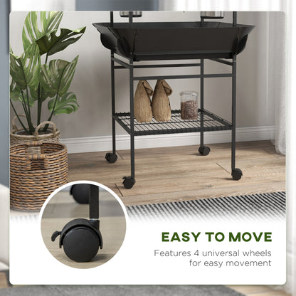Bird Stand with Wheels, Parrot Stand with Perches, Stainless Steel Feed Bowls, Pull-Out Tray, Toy Hanger