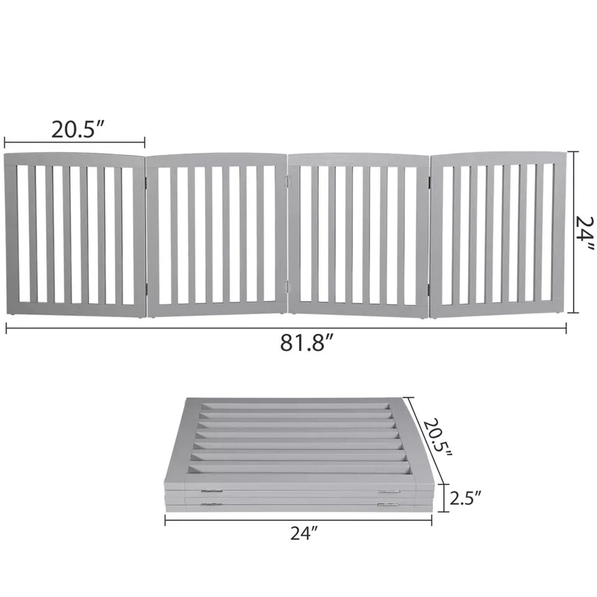 24" Folding Freestanding Wood Pet Dog 4 Panel Safety Gate - Grey