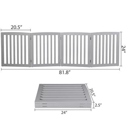 24" Folding Freestanding Wood Pet Dog 4 Panel Safety Gate - Grey